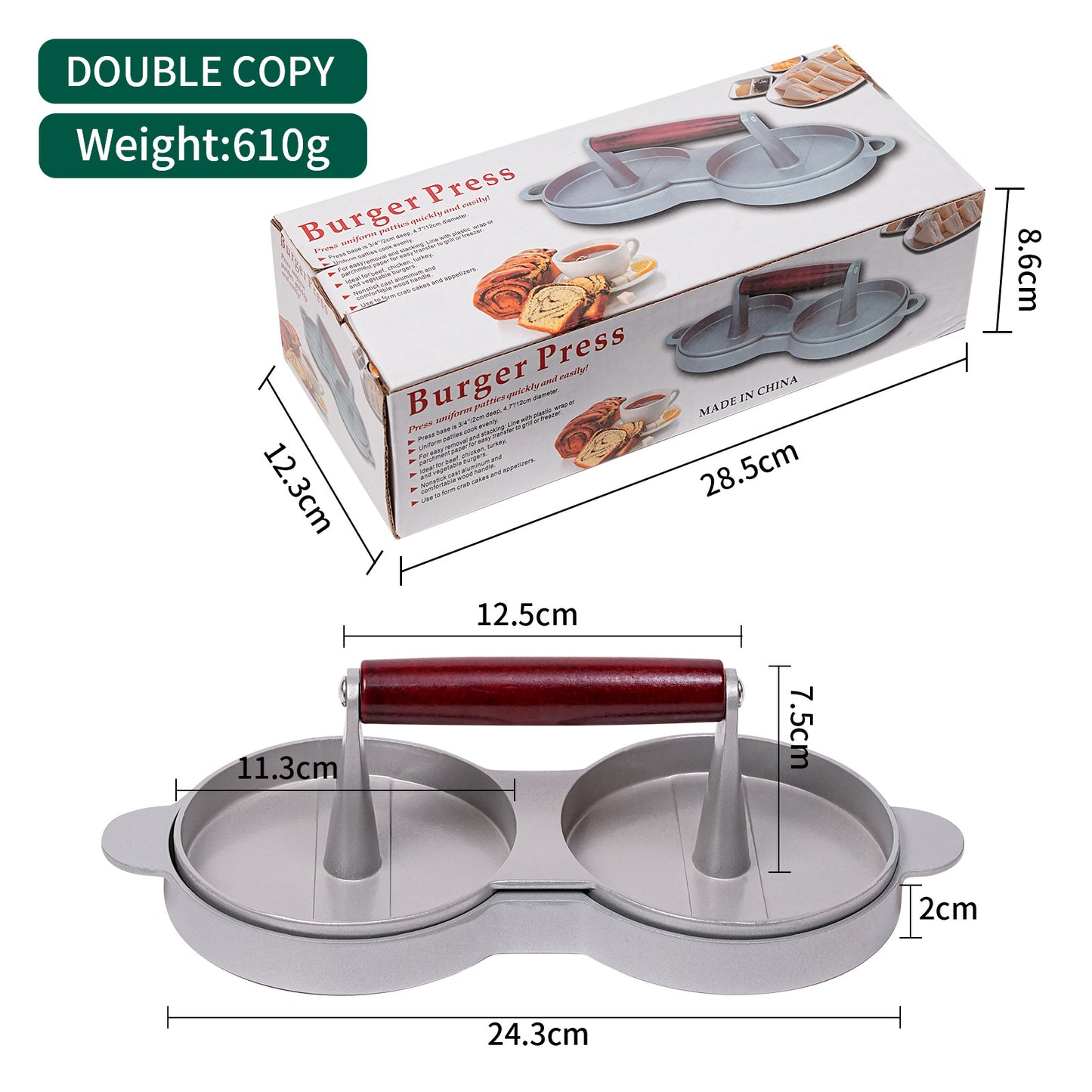 Multi-Functional Burger Press for Home - Non-stick Cast Aluminum Patty Maker for Beef, Chicken, Veggie Burgers